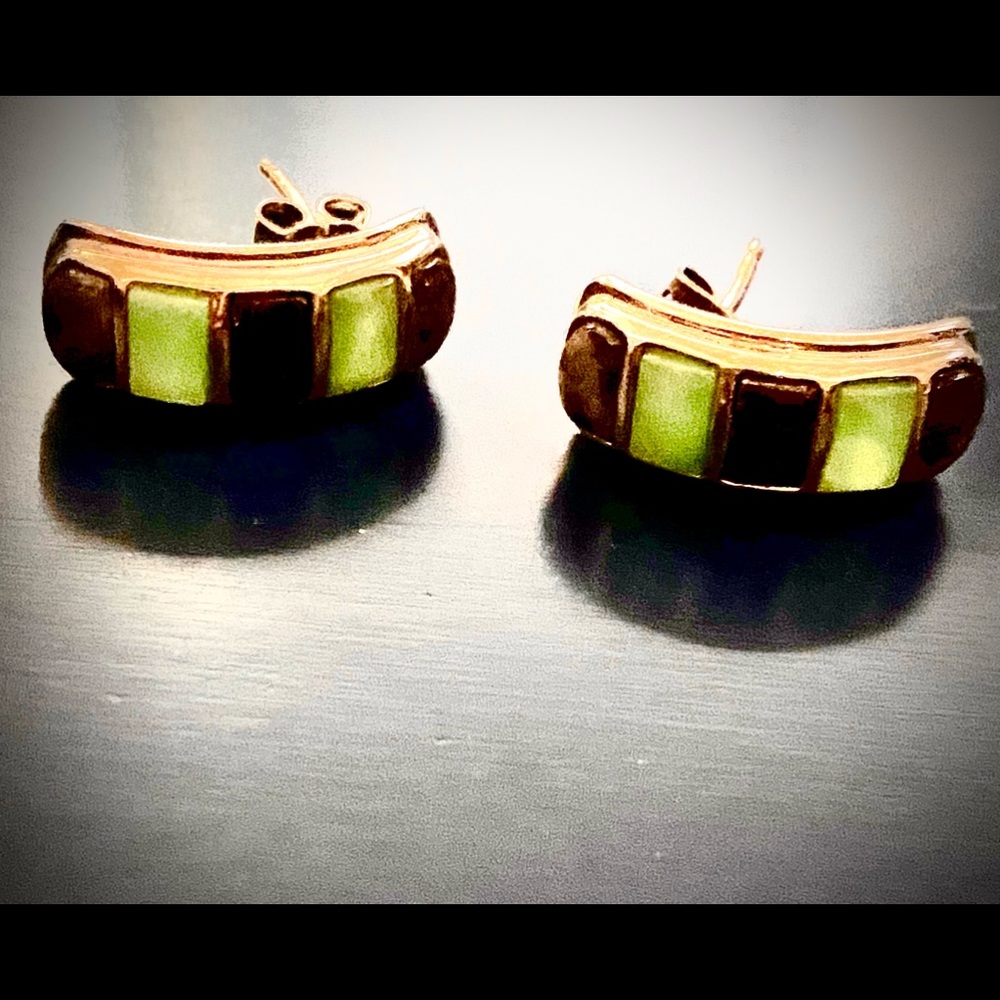 Sterling silver earrings with jadeite and obsidian